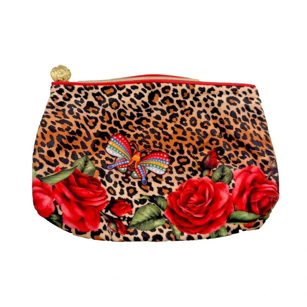 Estee Lauder Rose Butterfly Leopard‎ Print Cosmetic Makeup Bag 9.5 x 6.5. NEW
